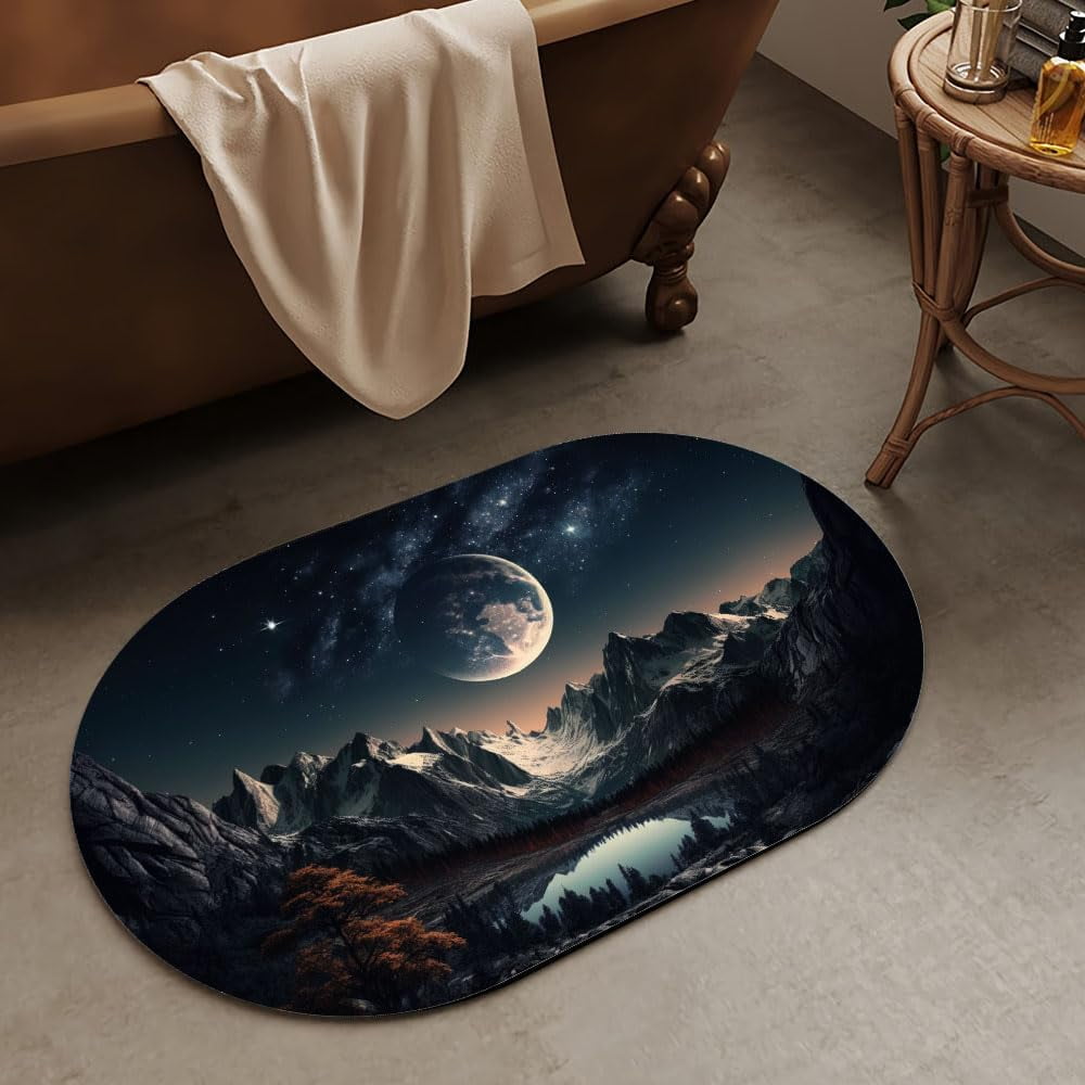 Beautiful mountain scenery with moon and stars Super Absorbent Quick