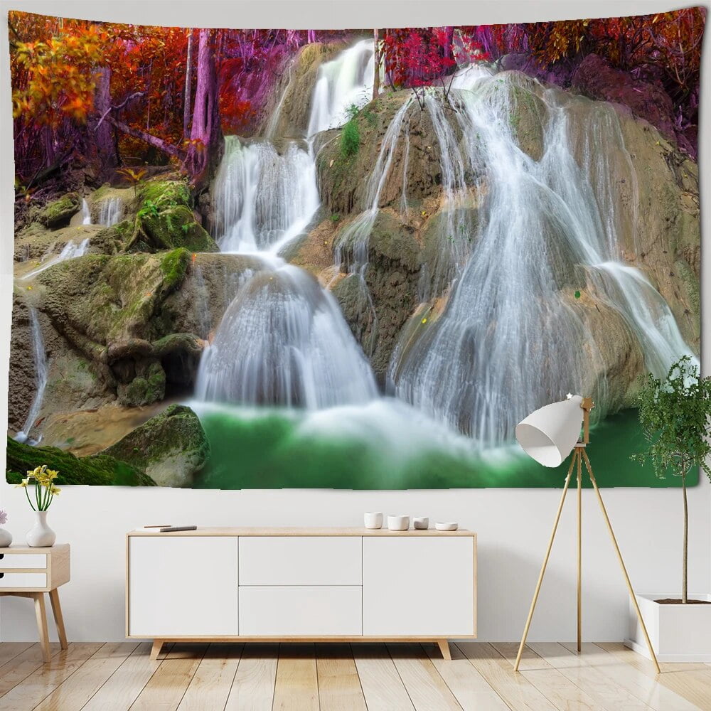 Beautiful natural forest waterfall printed large wall tapestry sea view ...