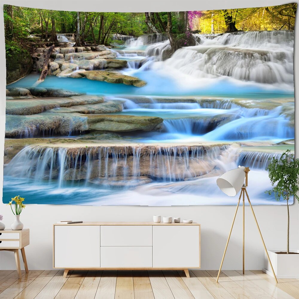 Tenture Murale Paysage Forêt Cascade Nature - Impression Sur Polyester 100% - Neuf
