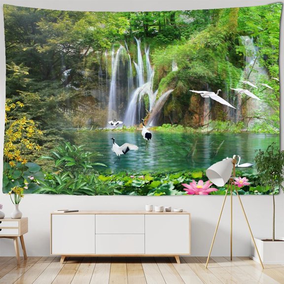 Beautiful natural forest waterfall printed large wall tapestry sea view landscape wall tap
