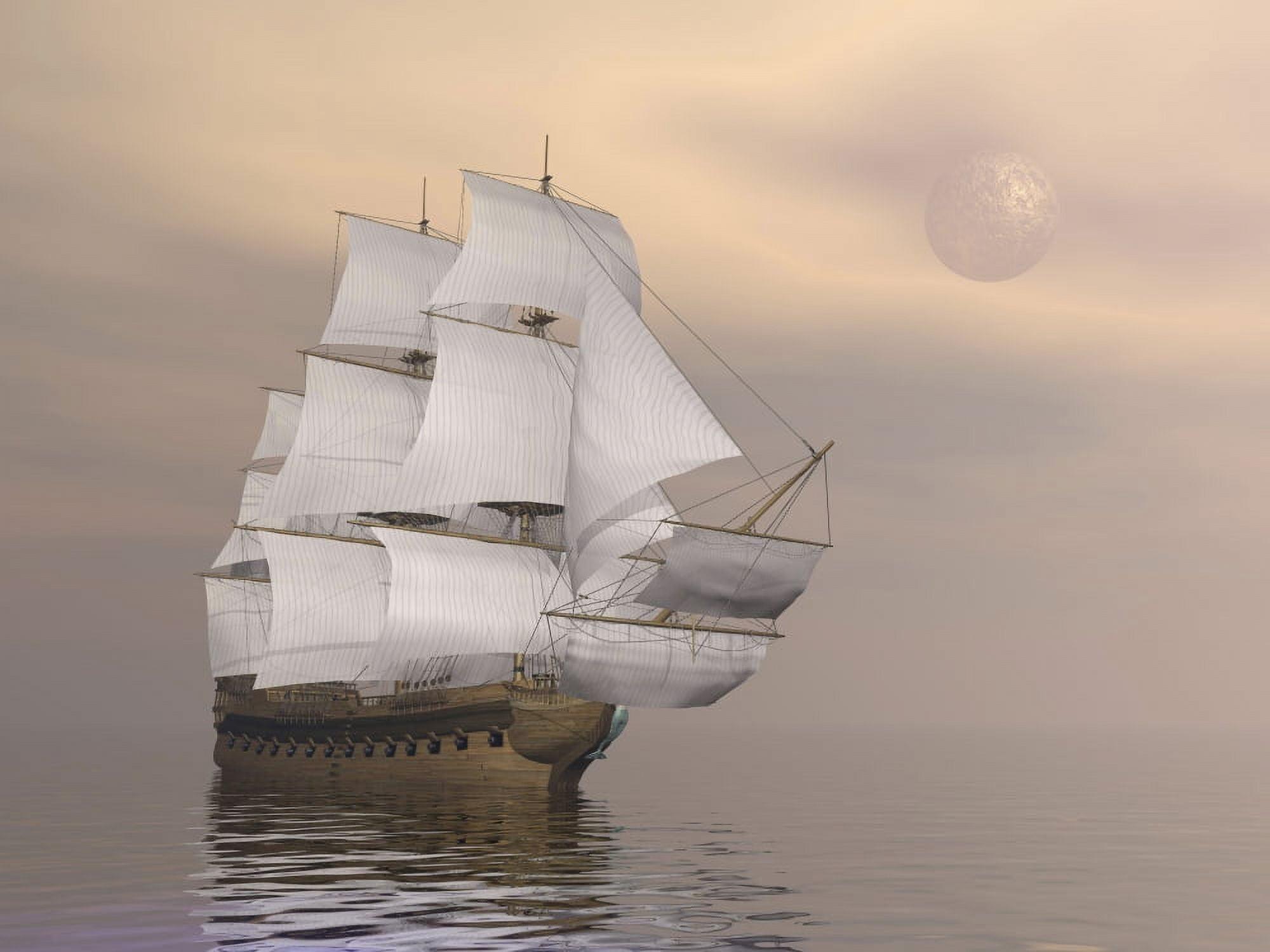 Beautiful old merchant ship sailing on quiet waters Canvas Art - Elena DuvernayStocktrek Images (32 x 24)