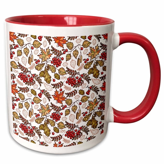 Beautiful pattern of a rowan berries, birch and maple tree leaves 11oz Two-Tone Red Mug mug-292874-5
