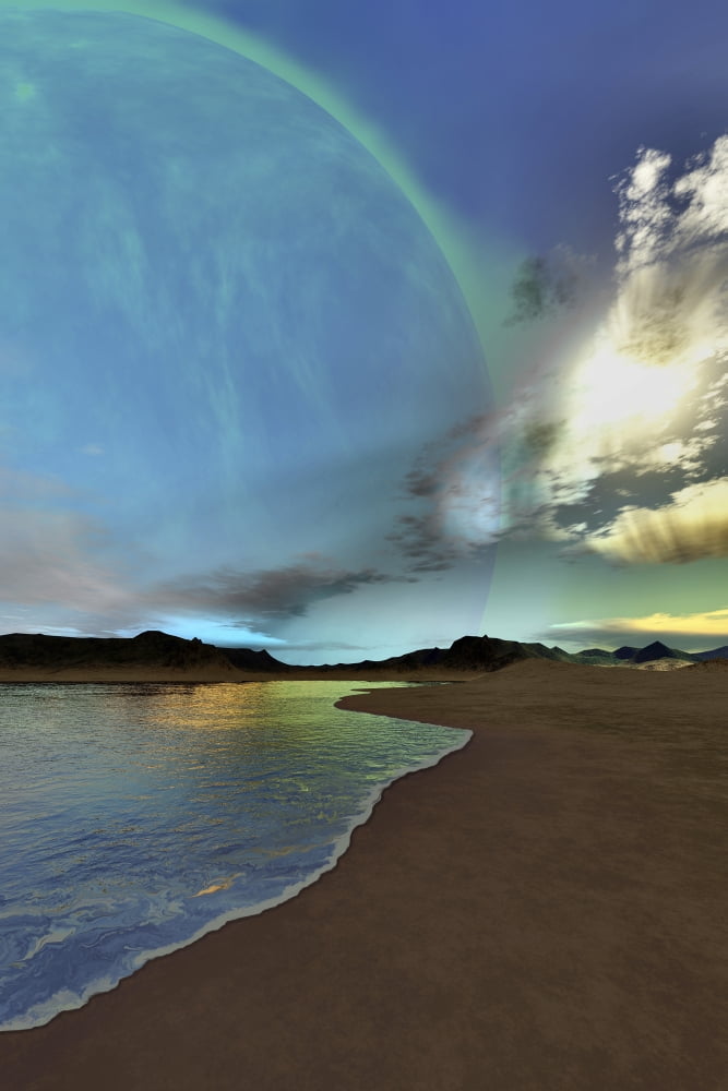 Beautiful skies shine down on this cosmic seascape Canvas Art - Corey FordStocktrek Images (12 x 18)