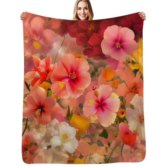 Beautiful vibrant hibiscus flowers bloom Flannel Blanket Warm Soft Bedding Throws Winter Camping Chair Sofa Bed