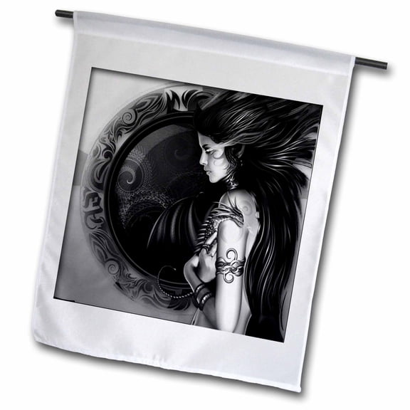 3dRose, Beautiful woman Aztec look with symbol back in grays and blacks, 18 x 27 inch Garden Flag