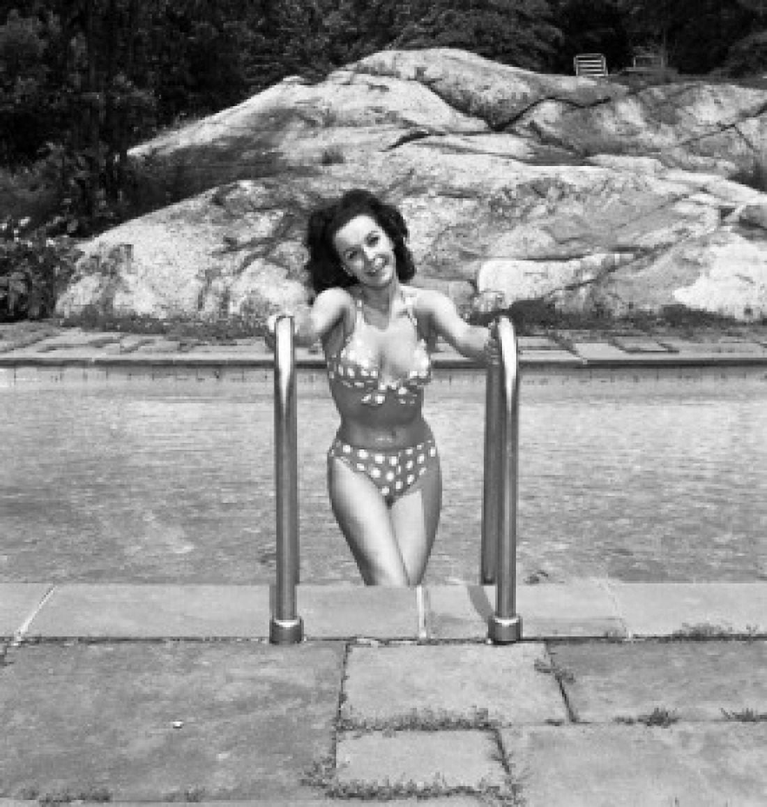 Beautiful woman in bikini at swimming pool Canvas Art - (18 x 24)