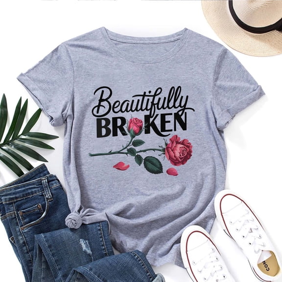 Beautifully Broken Women's T-Shirt – Inspirational Graphic Tee, Faith-Based Self Love, Casual Short Sleeve Christian Top
