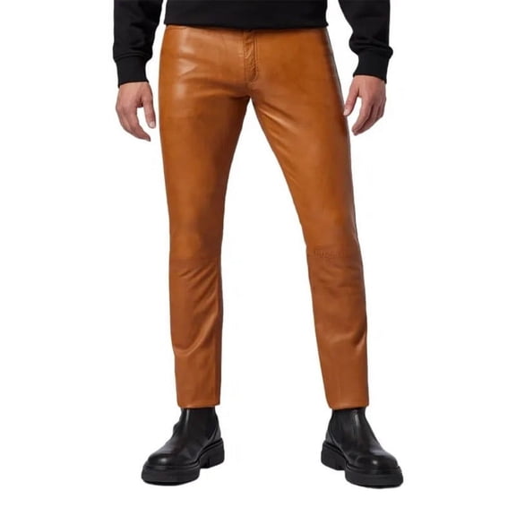 Beautifully Designed Tan Color 100% Lambskin Leather Motorcycle Atheletic Pant For Men Size -32