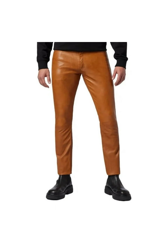 Beautifully Designed Tan Color 100% Lambskin Leather Motorcycle Atheletic Pant For Men Size -40