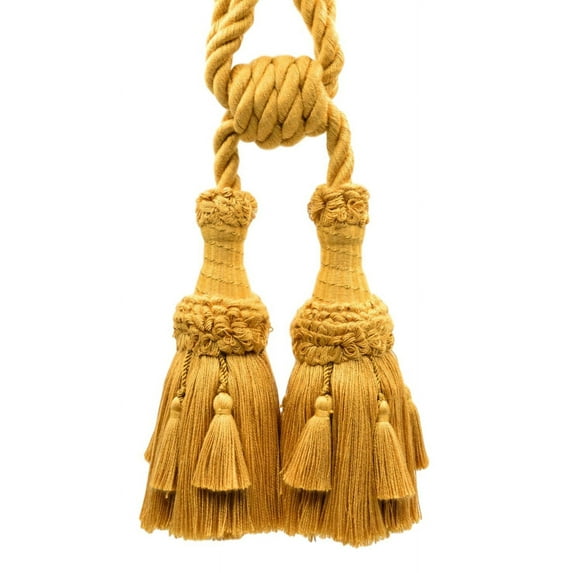 DECOPRO Beautifully Handcrafted Curtain & Drapery Tassel Tieback with Matte Finish, Tassel Length 6" (15cm), Spread 30" (76cm) # TBEMP62, Brass Gold #D05 (Dark Yellow Gold) Set of 4