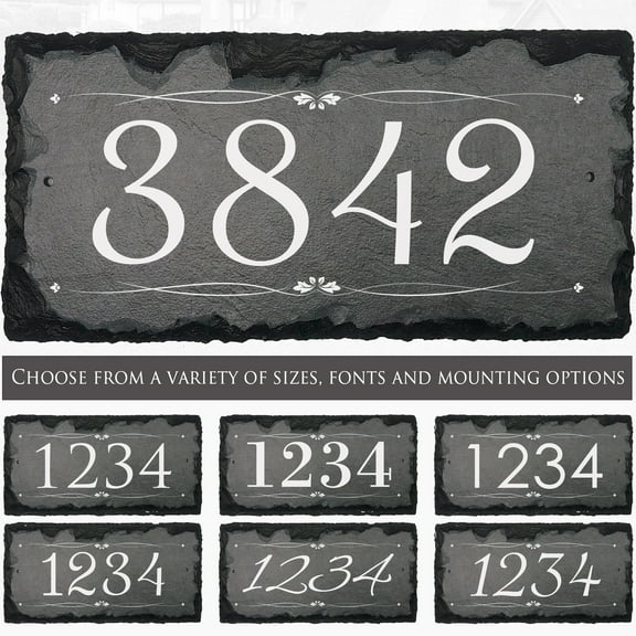 Beautifully Handcrafted and Customizable Slate Home Address Plaque (12"x6", 12"x8", 16"x10" or 18"x8”) Improve the curb appeal of your property with this bespoke house sign.