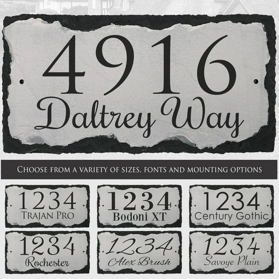 Beautifully Handcrafted and Customizable Slate Home Address Plaque (12"x6", 12"x8", 16"x10" or 18"x8”) Improve the curb appeal of your property with this bespoke house sign.