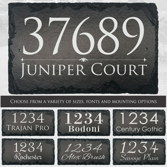 Beautifully Handcrafted and Customizable Slate Home Address Plaque. Improve the curb appeal of your property with this bespoke house sign.