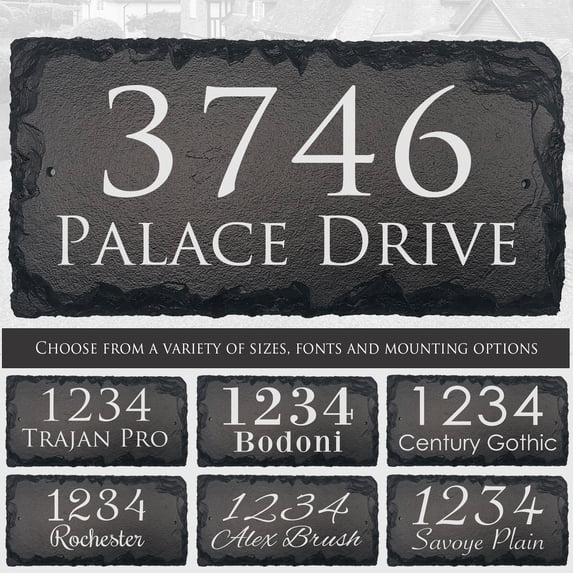 Beautifully Handcrafted and Customizable Slate Home Address Plaque in White on Black Slate by Sassy Squirrel Ink