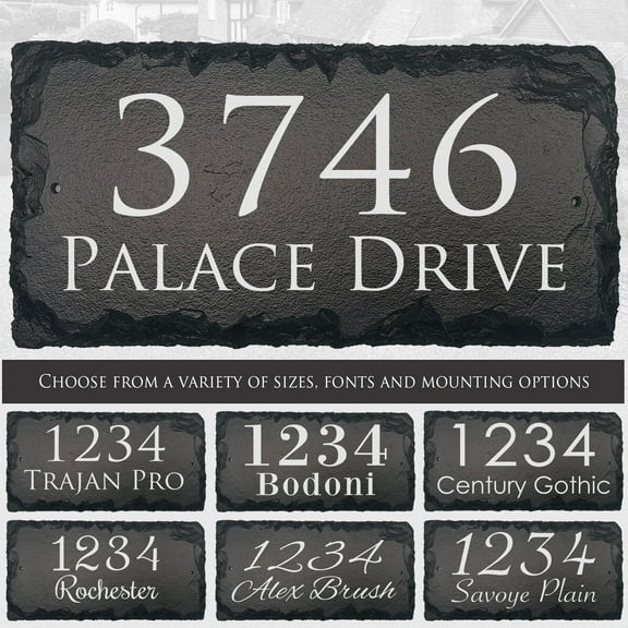 Beautifully Handcrafted and Customizable Slate Home Address Plaque in White on Black Slate by Sassy Squirrel Ink