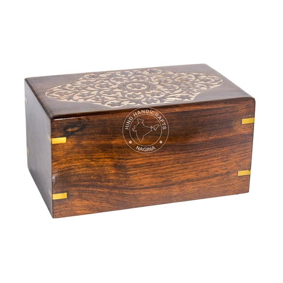 Beautifully Handmade & Handcrafted Rosewood Floral Engraving Wooden Cremation Box/Urns for Human Ashes Adult, Funeral Urn Box (9" x 5.5" x 4.5" - 180lbs or 72kg, Whitewashed-1)