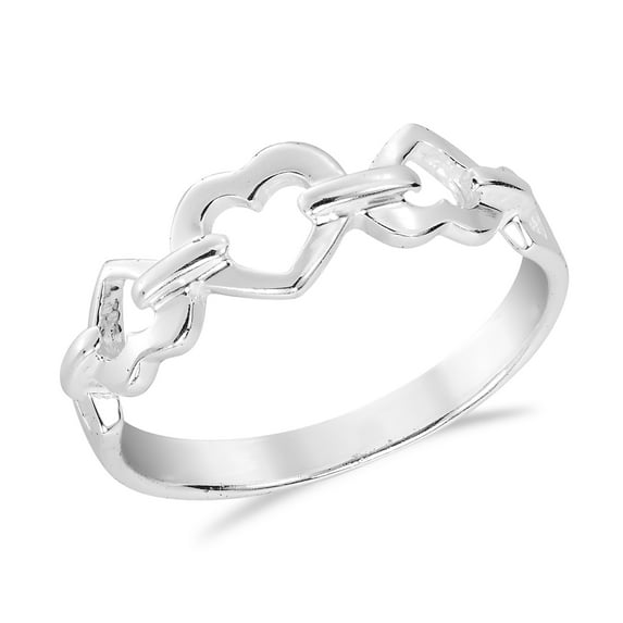 Beautifully Romantic Linked Hearts Sterling Silver Ring - 8