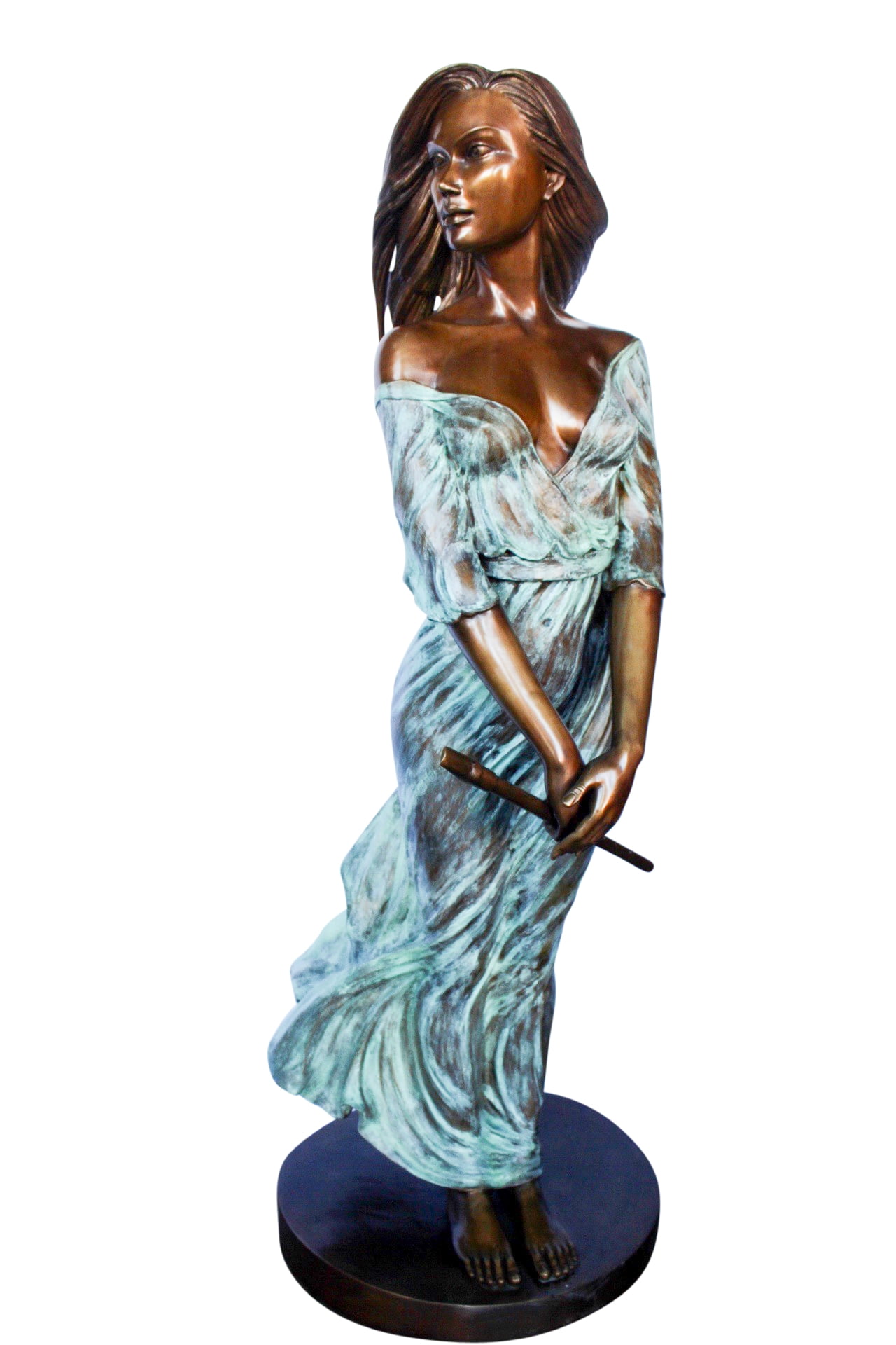 Nifao Beautifully exotic flutist women bronze statue – Outdoor Garden Decor Sculpture, 34"L x 25"W x 68"H