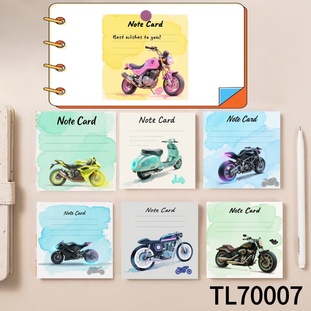 Beautifully-illustrated Motorcycle-themed Sticky Notes (3.54×3.54 ...