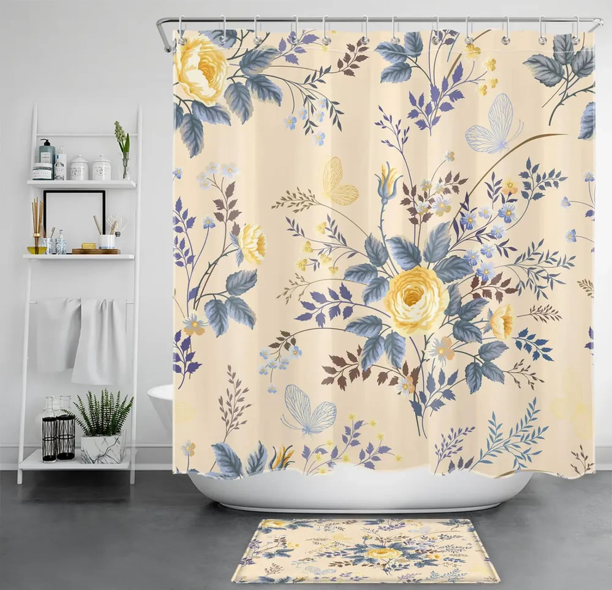 Beautify Your Bathroom with a Blue Butterfly and Yellow Floral Shower