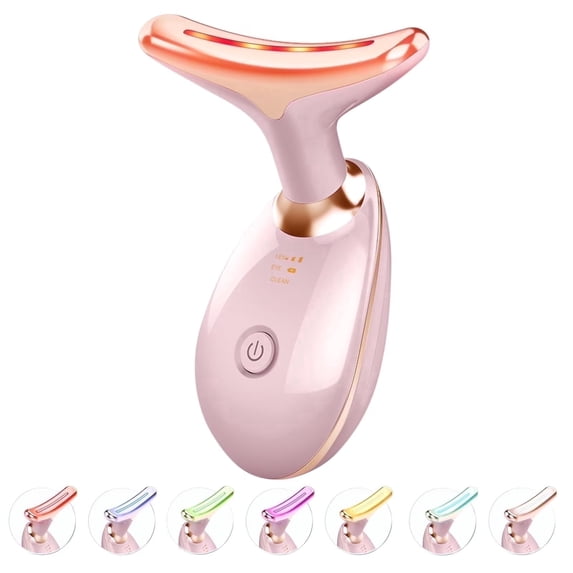 BeautifyEase Face Neck Massager,7-in-1 LED Lights Facial Tool for Home Skincare Device,Rose Gold