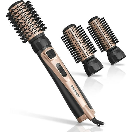 Beautimeter Hair Dryer Brush, 3-in-1 Round Hot Air Spin Brush Kit for Styling and Frizz Control, Negative Ionic Blow Hair Dryer Brush Volumizer, 3 Detachable Auto-Rotating Curling Brush, Black & Gold