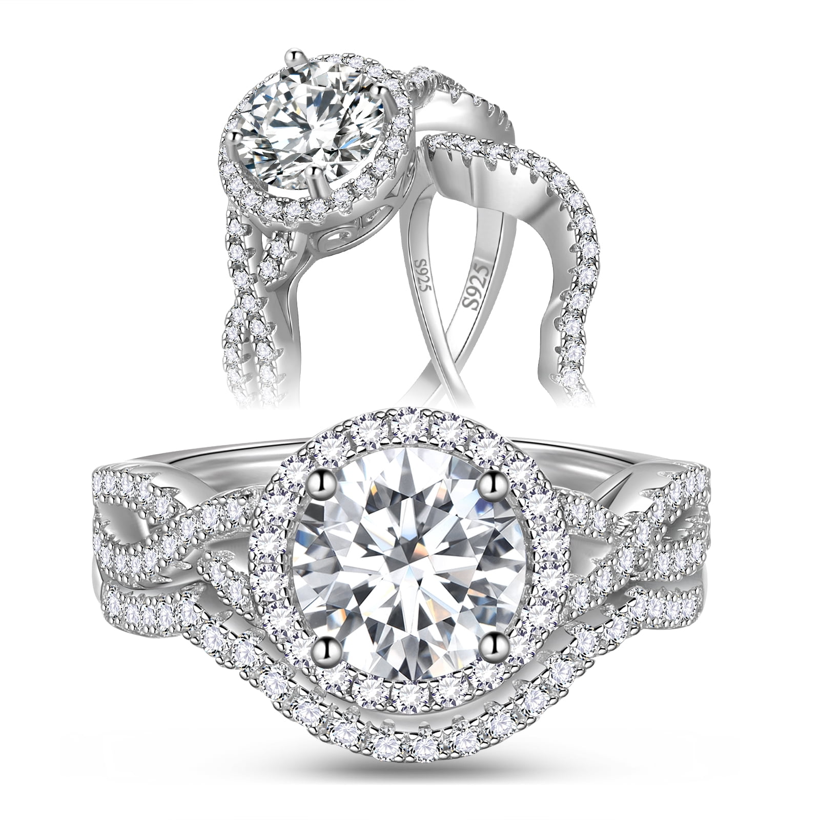 Beautlace 1.5 Ct Infinity Moissanite Engagement Ring Set,Sterling Silver Wedding Bridal Rings for Women ,Size 9