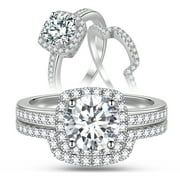 Beautlace 1.5 Ct Moissanite Round Cut Wedding Ring Set,Cushion Halo Design Sterling Silver Engagement Bridal Rings Set for Women