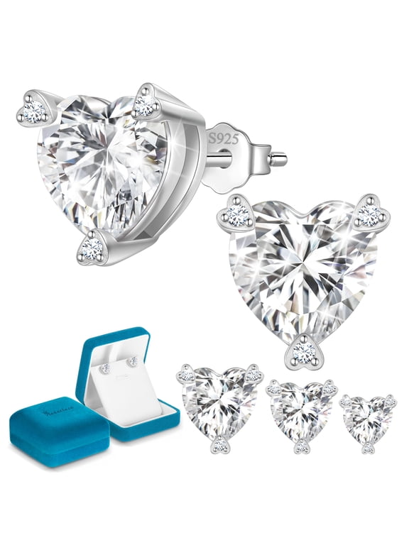 1 Carat Heart Moissanite Solitaire Stud Earrings,D Color VVS1 Simulated Diamond 925 Sterling Silver Earrings Jewelry Gift for Women