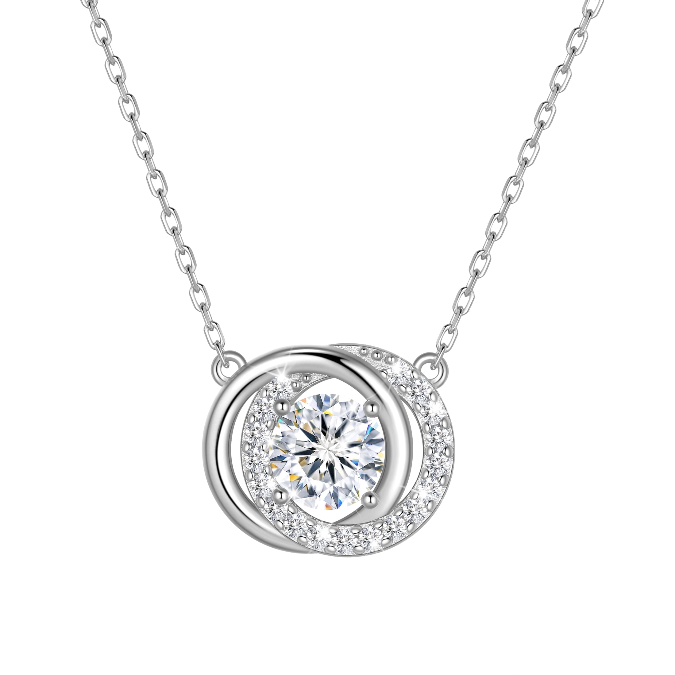 Beautlace 1 Carat Moissanite Necklace D Color VVS1 Round Cut Simulated Diamond Halo Pendant Necklace, 925 Sterling Silver April Birthstone Necklace Birthday Christmas Jewelry Gifts for Women