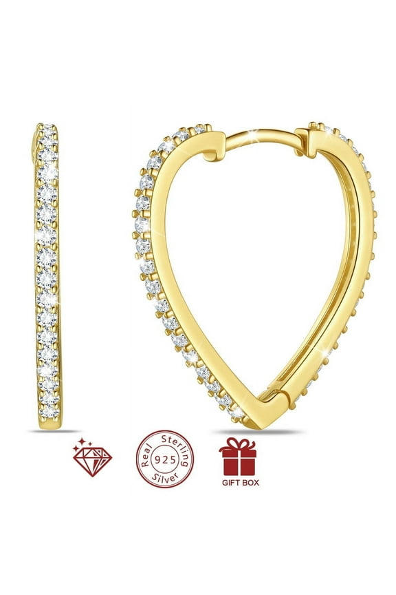 925 Sterling Silver Heart Hoop Earrings for Women,5A Cubic Zirconia 24mm Earrings Hoops Christmas Birthday Jewelry Gift for Her