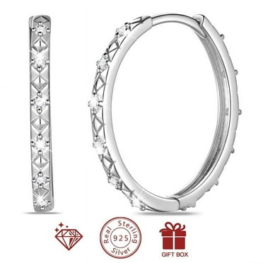 Beautlace 14K White Gold over 925 Sterling Silver Hoop Earrings for Women, 24mm Filigree Design with 5A Cubic Zirconia Earrings Hoops Christmas Birthday Jewelry Gift for Her