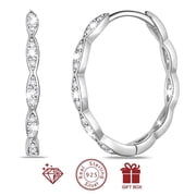 Beautlace 14k White Gold over 925 Sterling Silver Hoop Earrings for Women, 24mm Twisted 925 Sterling Silver Earrings Hoops with 5A Cubic Zirconia Christmas Birthday Jewelry Gift for Her