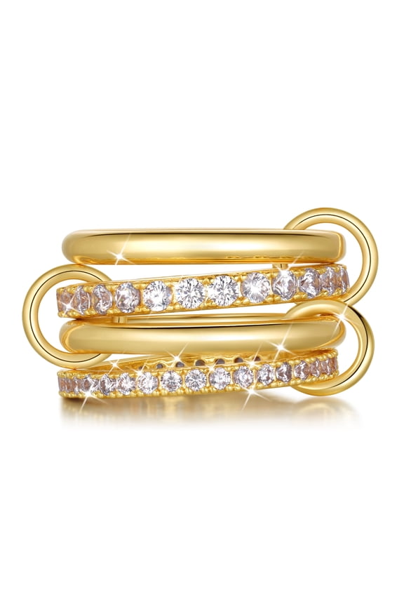 18K Gold Plated Interlocked Stackable Rings for Women -Non Tarnish Multi Ring Stack Connected Bands Jewelry Gifts for Birthday Christmas Valentines Mother's day Size 6/7/8/9/10