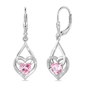 18K White Gold Plated Heart Drop Earrings,Love Heart October Tourmaline Birthstone Dangle Heart Earrings with CZ Birthday Christmas Valentines Mother's Day Jewe