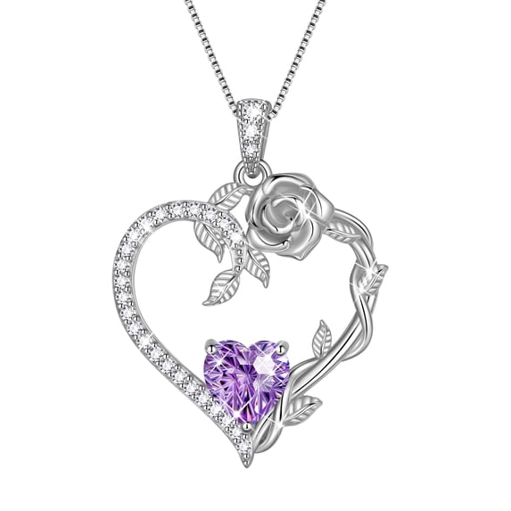 Beautlace 18K White Gold Plated Heart Rose Birthstone Necklace for Women,Crystal Pendant Jewelry Gift for Wife Mom Girlfriend,Birthday Valentine’s Day Mother’s Day Gift