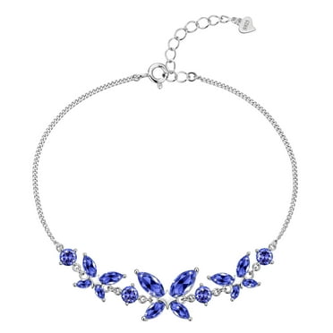 Beautlace 18K White Gold over Silver Butterfly Gemstone Bracelet,Adjustable December Tanzanite Birthstone Bracelet Charms Jewelry Birthday Christmas Valentines Gifts for Women