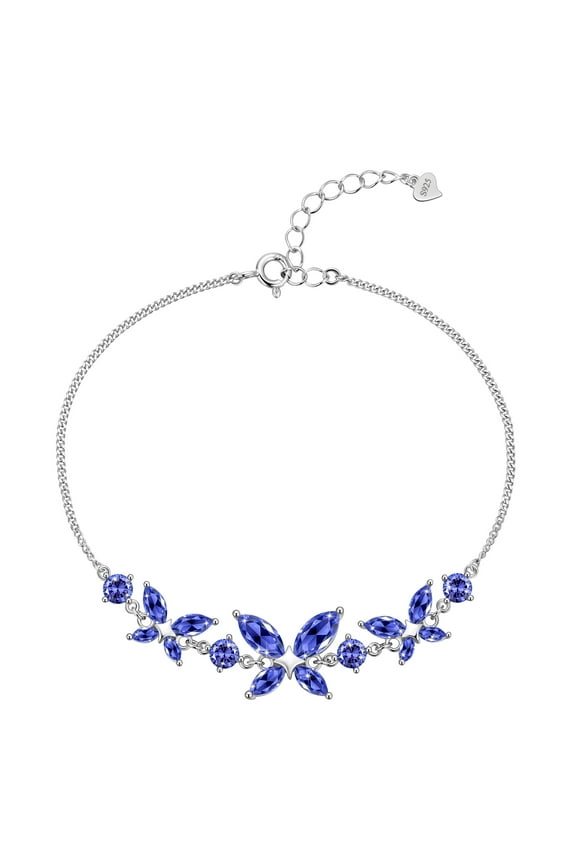 18K White Gold over Silver Butterfly Gemstone Bracelet,Adjustable December Tanzanite Birthstone Bracelet Charms Jewelry Birthday Christmas Valentines Gifts for Women