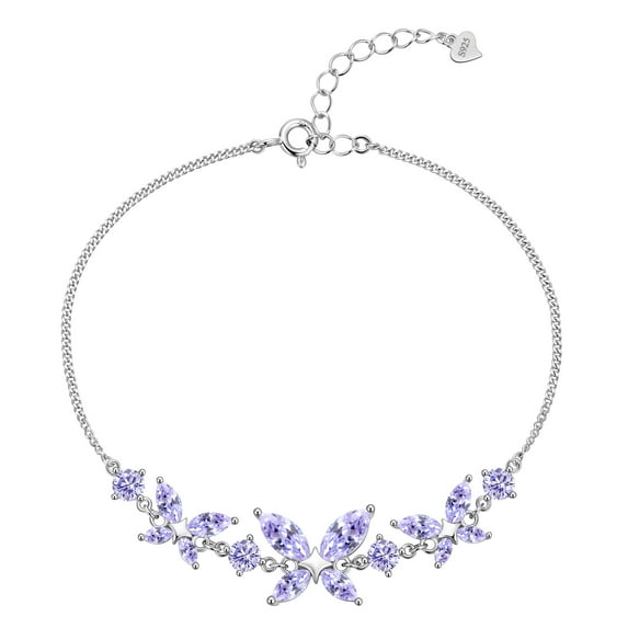 Beautlace 18K White Gold over Silver Butterfly Gemstone Bracelet,Adjustable June Alexandrite Birthstone Bracelet Charms Jewelry Birthday Christmas Valentines Gifts for Women