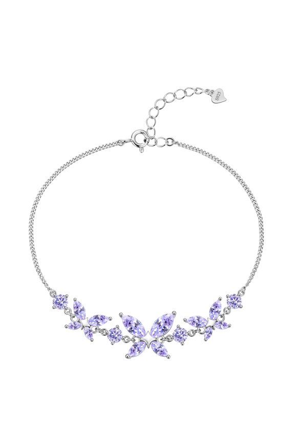 18K White Gold over Silver Butterfly Gemstone Bracelet,Adjustable June Alexandrite Birthstone Bracelet Charms Jewelry Birthday Christmas Valentines Gifts for Women