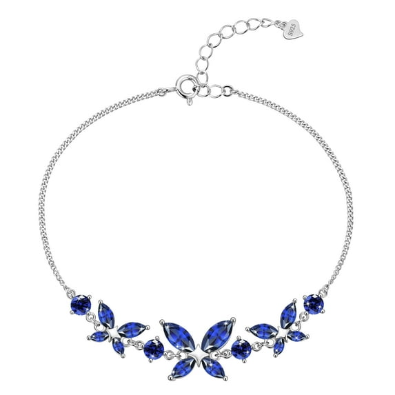 Beautlace 18K White Gold over Silver Butterfly Gemstone Bracelet,Adjustable September Sapphire Birthstone Bracelet Charms Jewelry Birthday Christmas Valentines Gifts for Women