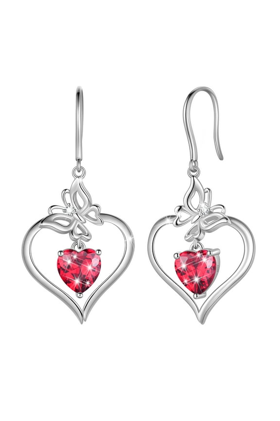 18K White Gold over Stering Silver Butterfly Dangle Drop Earrings,July Birthstone Heart Hook Earrings Jewelry Birthday Christmas Valentines Mothers Day Gifts for Women Mom