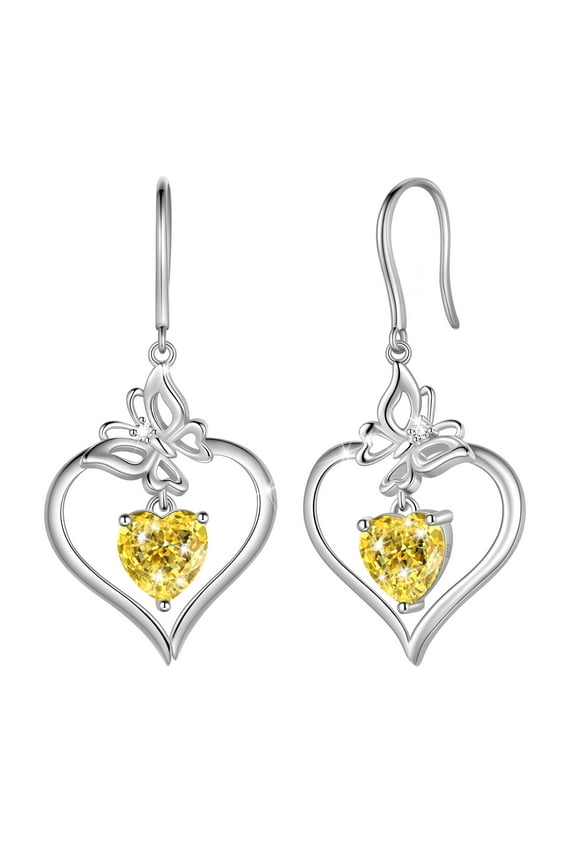 18K White Gold over Stering Silver Butterfly Dangle Drop Earrings,November Birthstone Heart Hook Earrings Jewelry Birthday Christmas Valentines Mothers Day Gifts for Women Mom