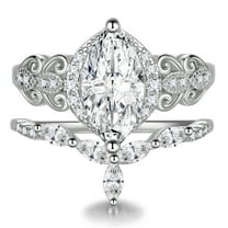 Beautlace 2.75 CT Wedding Rings Set,Marquise Cut 18K White Gold over 925 Sterling Silver 5A Cz Engagement Bands Promise Bridal Ring Set for Women Her Size 7