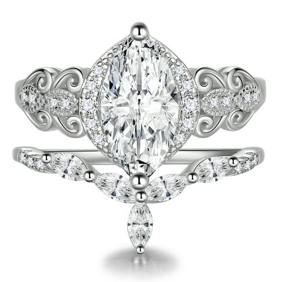 Beautlace 2.75 CT Wedding Rings Set,Marquise Cut 18K White Gold over 925 Sterling Silver 5A Cz Engagement Bands Promise Bridal Ring Set for Women Her Size 7