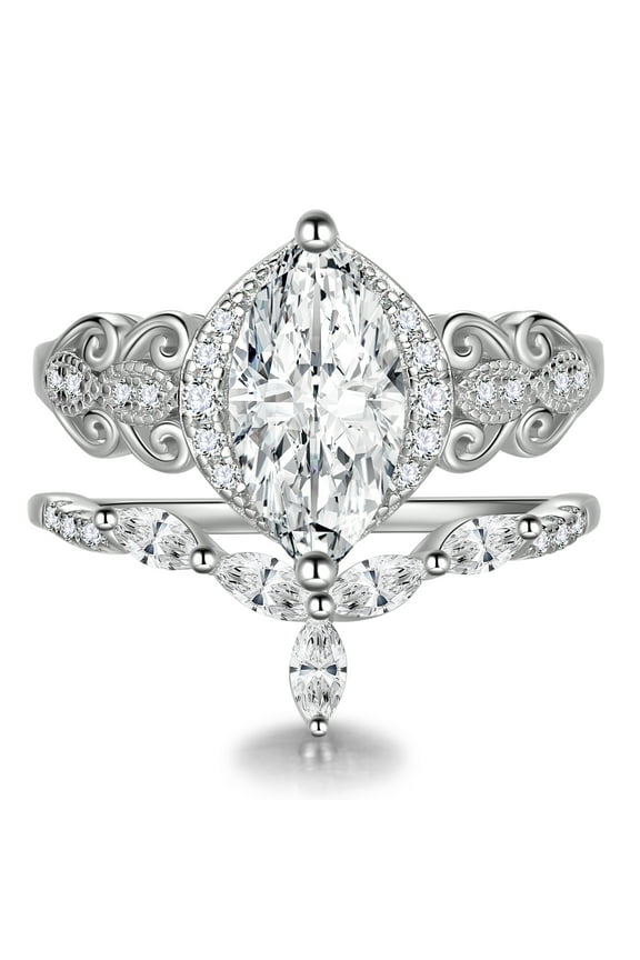 2.75 CT Wedding Rings Set,Marquise Cut 18K White Gold over 925 Sterling Silver 5A Cz Engagement Bands Promise Bridal Ring Set for Women Her Size 7