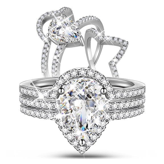Beautlace 2 Carat Moissanite Engagement Ring Set | 18K White Gold over Silver Wedding Bridal Rings Set for Women | Womens Pear Engagement Ring | Size 6