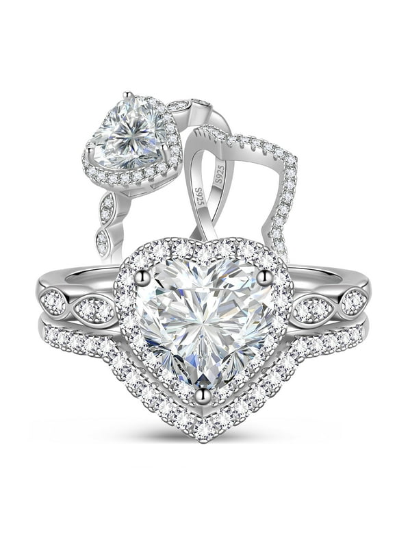 Beautlace 2Ct Heart Engagement Ring Set,Sterling Silver Wedding Moissanite Rings for Women Size 7