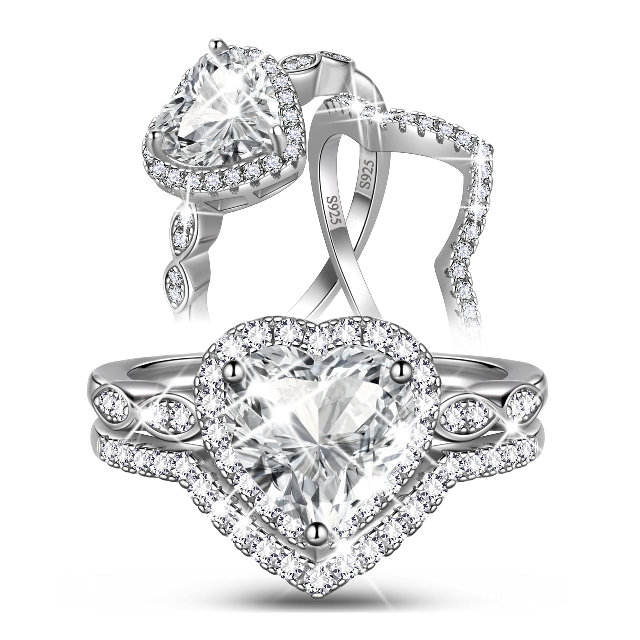 Beautlace 2Ct Heart Wedding Ring Set,Sterling Silver Moissanite Engagement Bridal Rings Set for Women Size 7