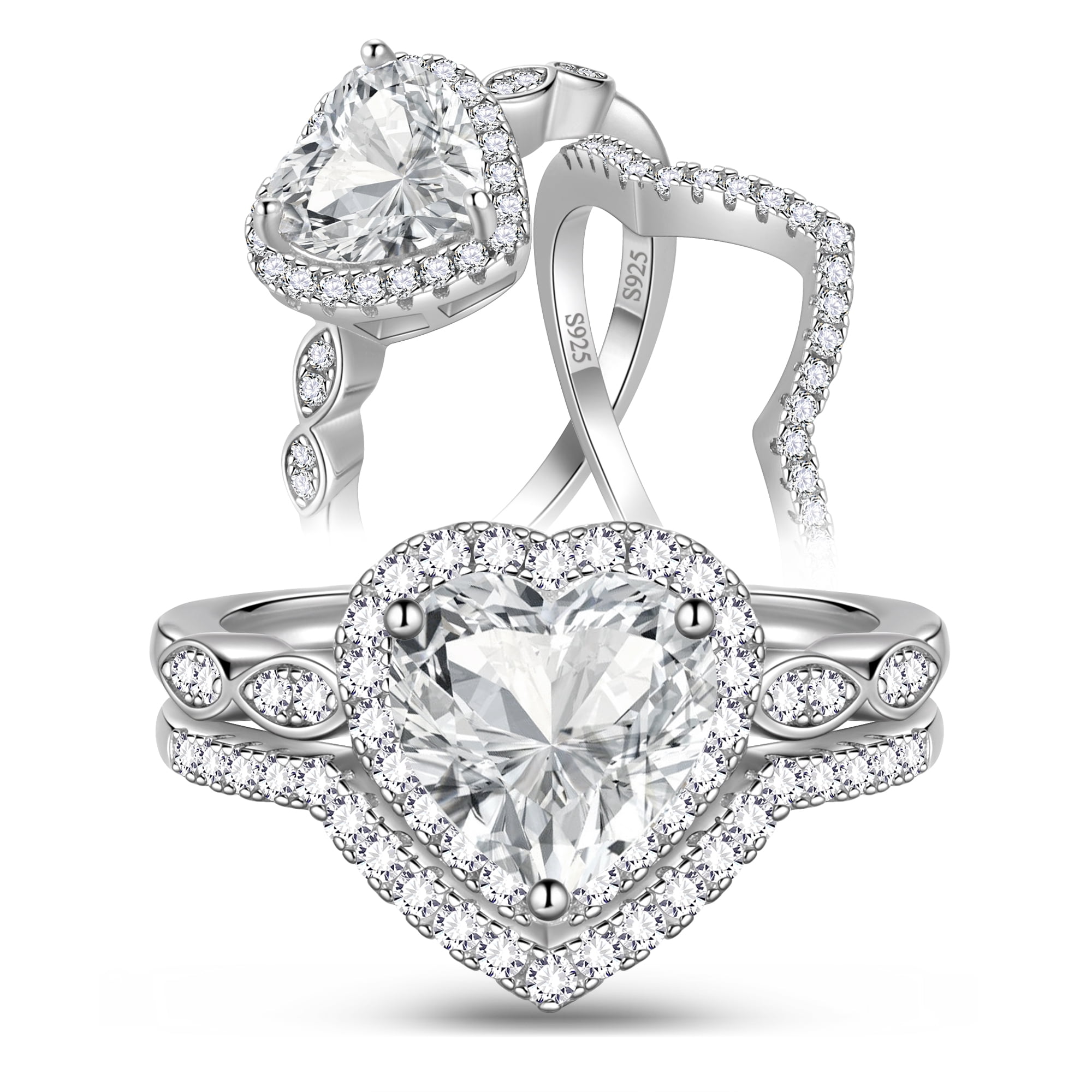 Free Shipping! Beautlace 2Ct Heart Wedding Ring Se